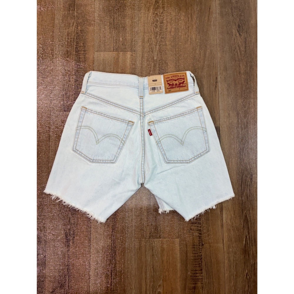 Levi's 501 Shorts Women 24 Light Blue Distressed High Rise Denim Raw Hem